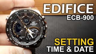 Casio Edifice ECB900  Setting Time and Date Tutorial [upl. by Ailehc]