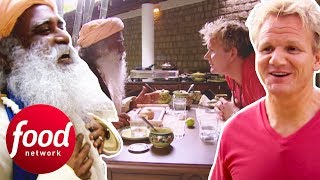 Indian Guru Tries To Convince Gordon Ramsay To Be Vegetarian  Gordons Great Escape [upl. by Kcireddor]