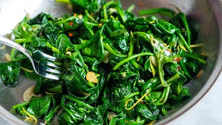 Perfect Sauteed Spinach Recipe with Garlic [upl. by Aneleasor]