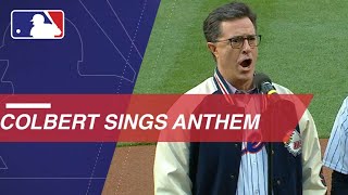 Stephen Colbert performs the national anthem at Citi Field [upl. by Yelkreb]