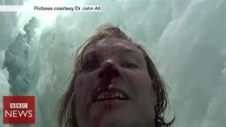 Climber films 20m crevasse fall in Himalayas  BBC News [upl. by Nidraj]