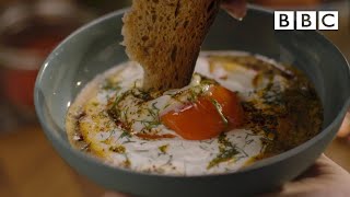 Nigellas dreamy Turkish Poached Eggs  BBC [upl. by Ednarb]