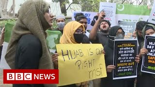 Protests in India as Karnataka state moves to ban hijabs in schools  BBC News [upl. by Canotas89]