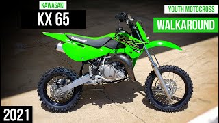 2021 Kawasaki KX 65 Dirt Bike Walkaround  KX65 Youth OffRoad Motocross Motorcycle [upl. by Gordan]