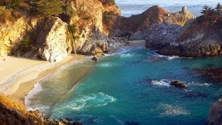 ♥♥ Relaxing 3 Hour Video of a Waterfall on an Ocean Beach at Sunset [upl. by Eemak]