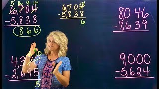 Subtraction quotAcross the Zerosquot 4th Grade Math Lightboard [upl. by Nosde]