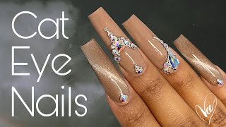 Cat Eye Nails  New Year Bling Nail Art  Sculpted Nail Tutorial [upl. by Dremann67]