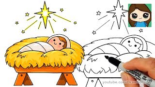 How to Draw Baby Jesus EASY  Star of Bethlehem Nativity Scene [upl. by Eicyal]