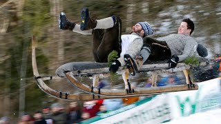 Schlittenrennen in Bayern Wer fliegt am weitesten [upl. by Aenea]