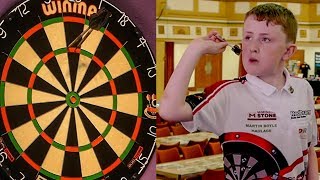 11 Year Old Darts Wonderkid Finishes a 156 On Masters Stage [upl. by Latoniah]